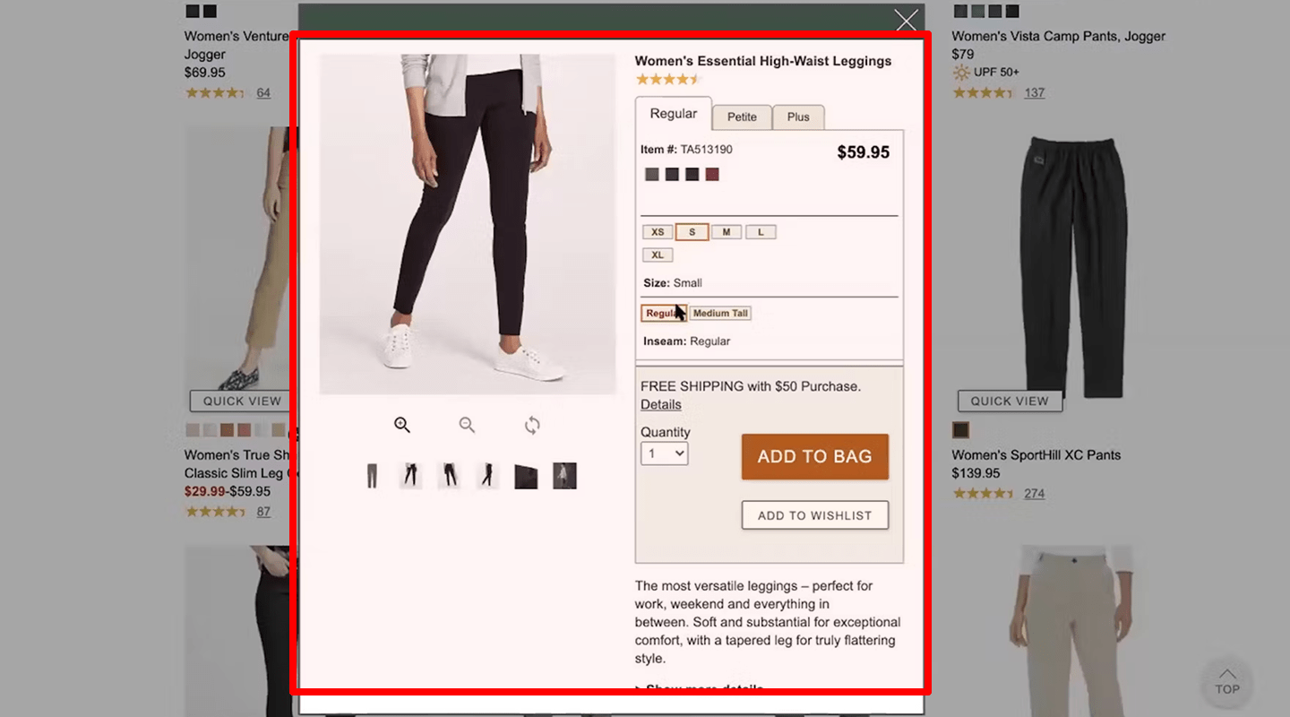 Product grid with quick view