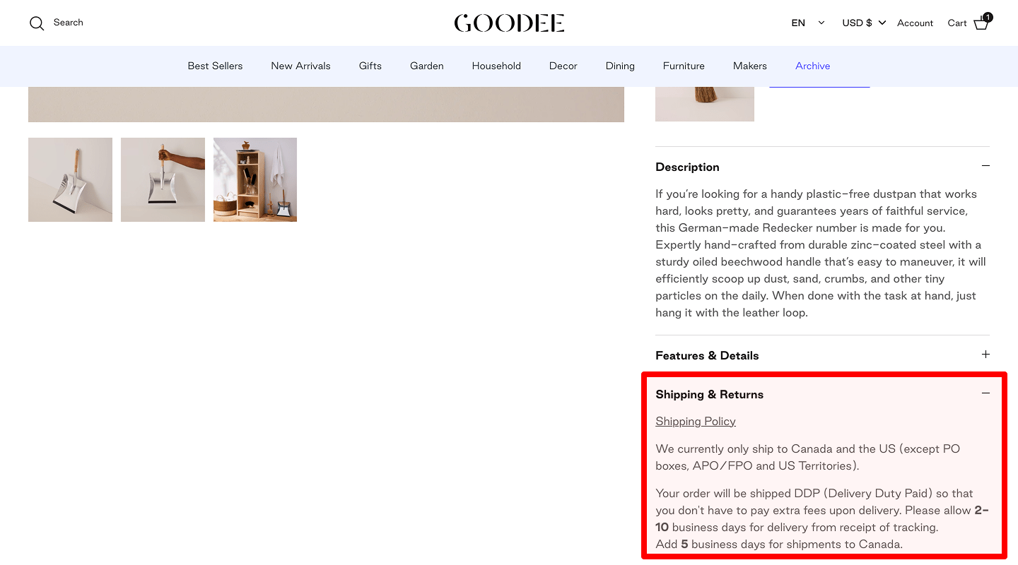 Delivery information