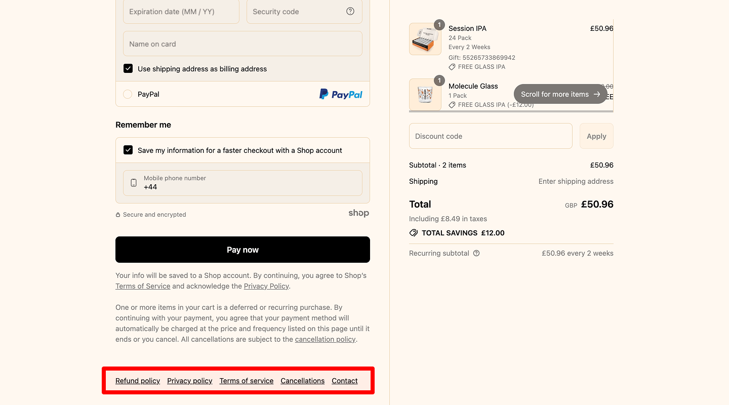 Support contact link