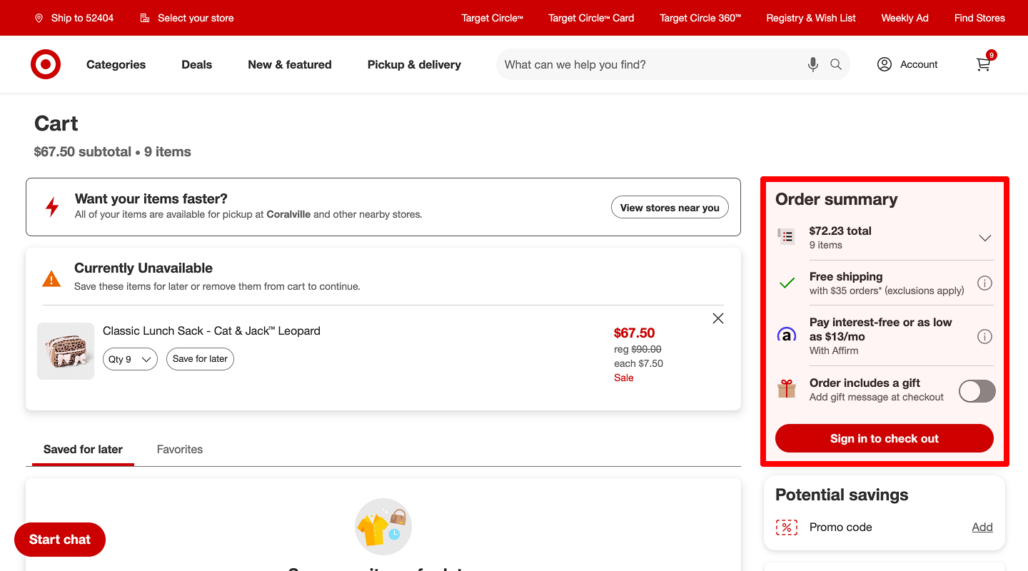Order summary sidebar