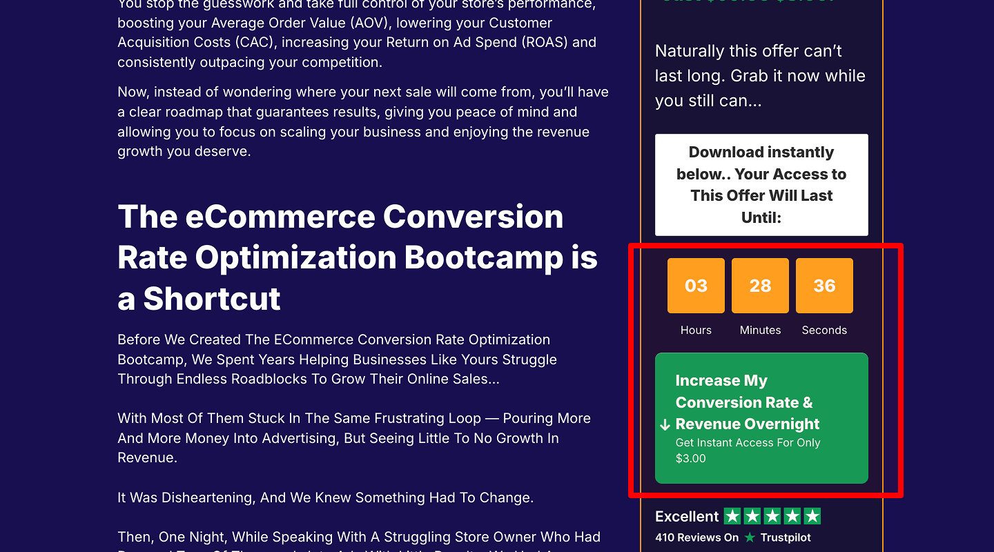 Landing Page Checklist — Countdown timer