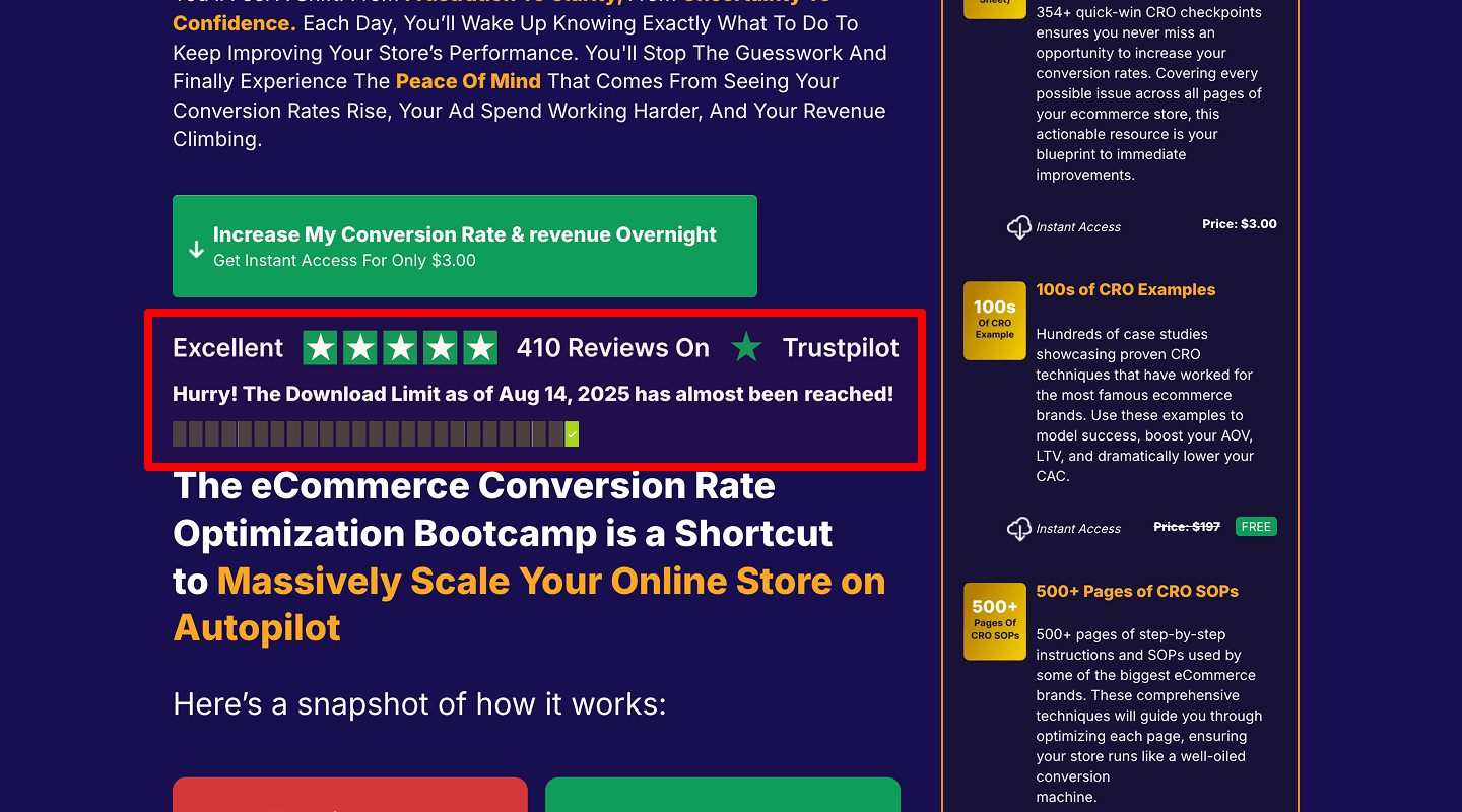 Landing Page Checklist — Scarcity badge